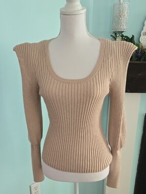 Express Tan And Gold Metallic Knit Sweater S